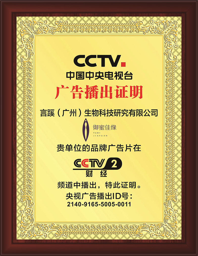 中央電視臺cctv2廣告播出證明